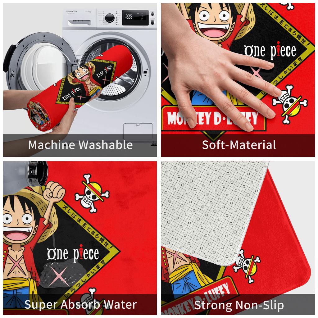 Anime One Piece Door Floor Bathroom Kitchen Mat Anti-Slip Indoor Pirate King Luffy Doormat Garage Entrance Carpet Rug