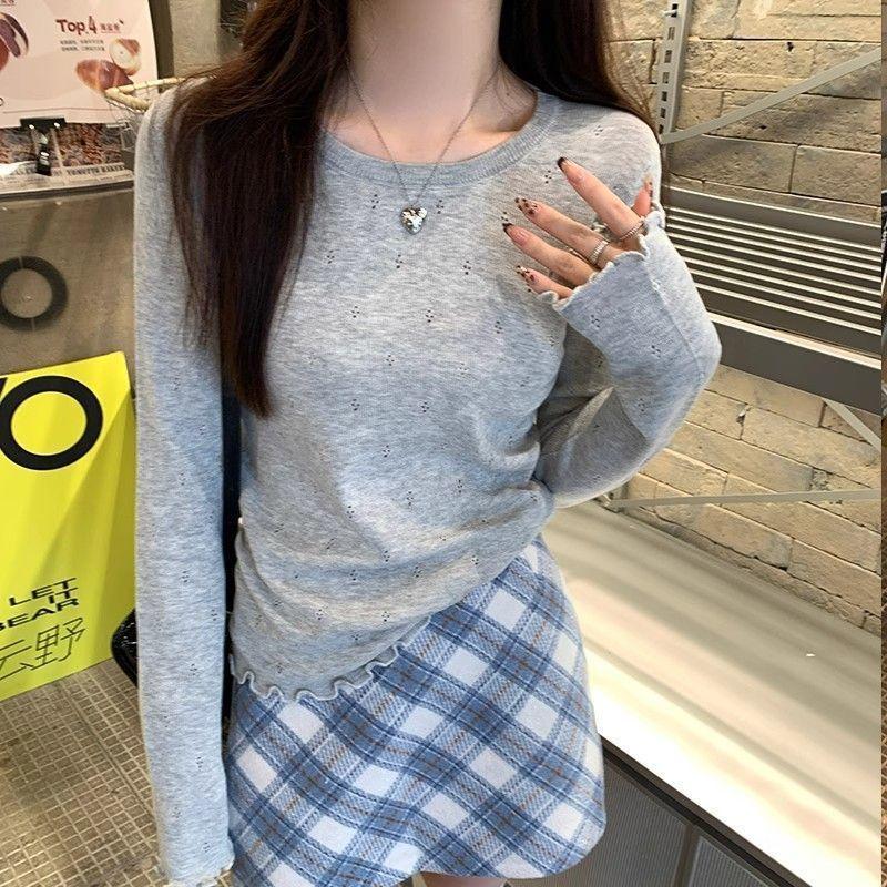 White Knitted Top Base Shirt for Women In Spring and Autumn Inner Knit Top