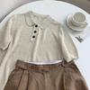 Wenyi Fan Olo Shirt Knitted Short-sleeved Women's Summer New Chic Unique Texture Ice Silk Top