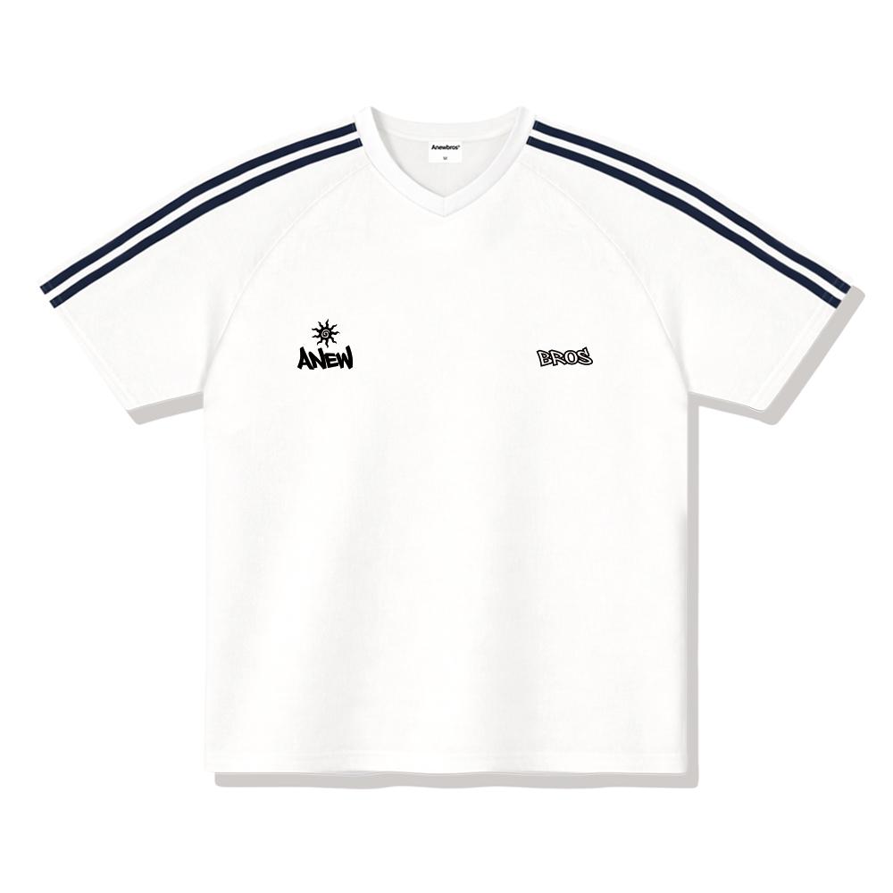 ANEWBROS Twin Logo Track V-Neck Short Sleeve T-Shirt 4 Colors [Ansv_1502]