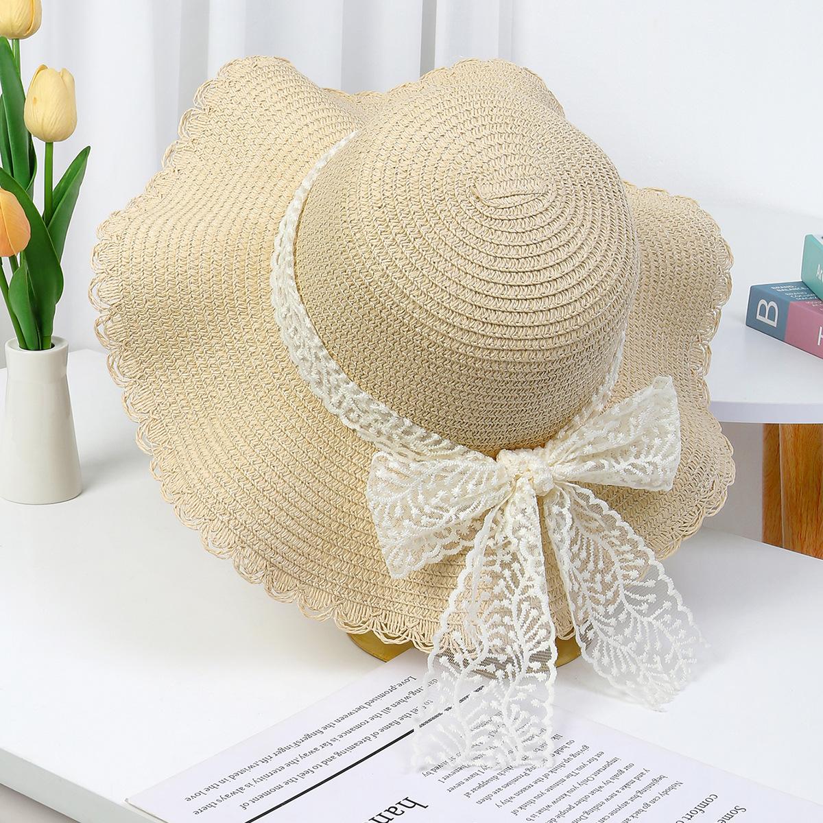 

French lace straw hat, sun protection hat, French domed woven hat, ladies beach vacation, large brim straw hat One Size