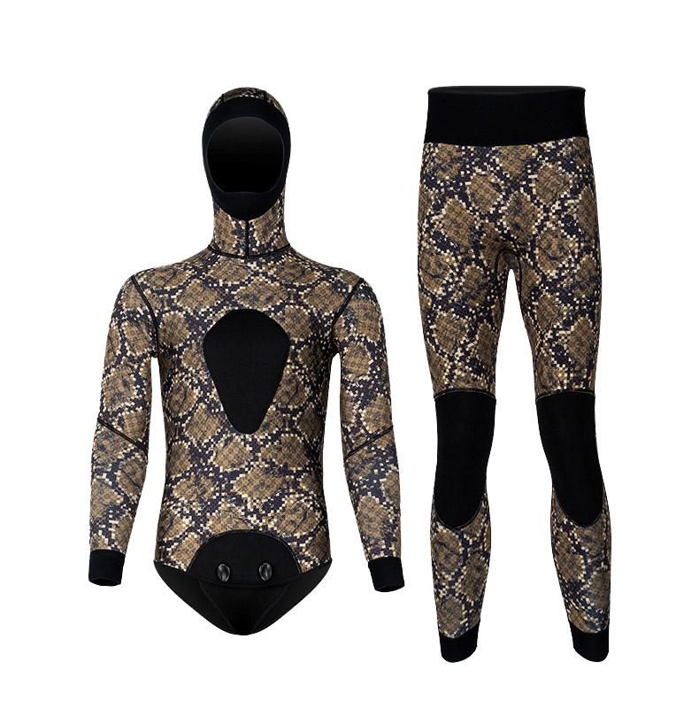 Spearfishing Wetsuit for Men - 3mm Neoprene Camouflage Freediving Suit with Hood, Swimsuit Cold Water Warmth M