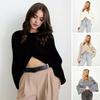 Women Sweater O-Neck Batwing Long Sleeve Solid Color Loose Fit Knitting Tops