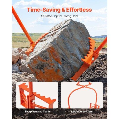 VEVOR 24in Stone Lifting Tongs, 2-Claw Rock Tongs, Heavy Duty Steel Log Tongs, 1100LBS Lifting Capacity, Swivel Log Grapple, Serrated Claw Design