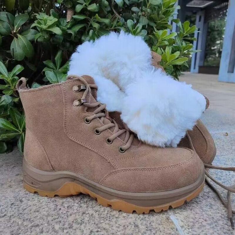 

Outdoor brown snow boots men s thickened wool waterproof cowhide winter large cotton shoes waterproof non-slip warm wool boots 46 светло-коричневого