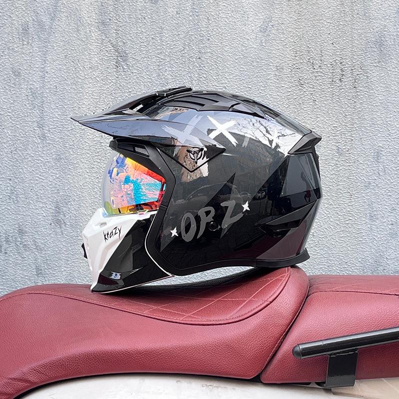 Street Fighter Motorcycle Helmet Men's and Women's Full Helmet Four Seasons Locomotive Retro Detachable Combination Helmet