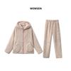 Zweiseitiges weiches Baumwoll-Flausch-Winter-Pyjama-Set für Damen: Plus Samt Verdickt Flanell Hauskleidung