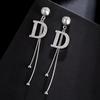 Exquisite Luxury Gold Color Letter D Long Drop Dangle Earrings for Women Charm Fashion Zircon Korea Earring Bride Jewelry Gift