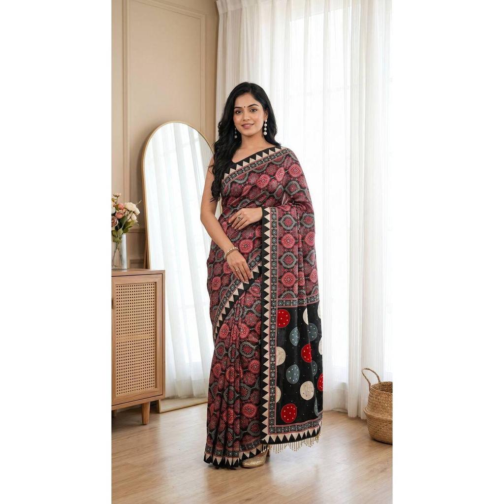 Nowa Super Hitowa Kolekcja Saree z Nadrukiem Ajrakh
