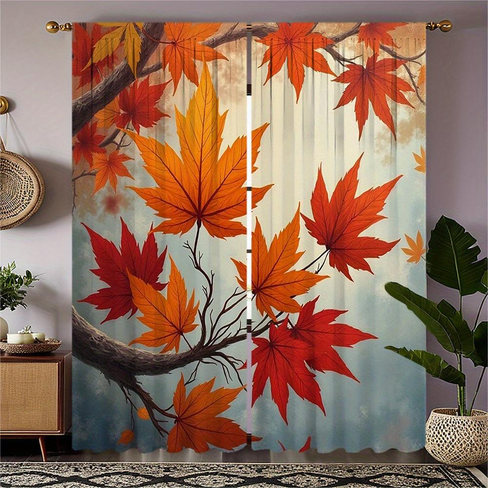 

2pc Autumn maple leaves with orange and red autumn leaves pattern curtains polyester fabric suitable for bedroom living room 100*130 HOOK 1pcs