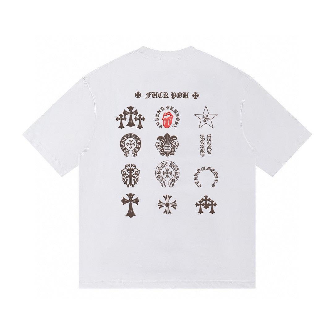 

T01 CHROME HEARTS 2026 Summer New High Quality Cotton Round Neck Loose Large Size Men s and Women s T-shirt Couple T-shirt XL білий