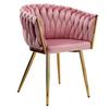 Pink Upholstered Velvet Woven Vanity Chair with Gold Legs