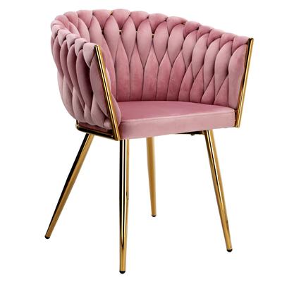 Pink Upholstered Velvet Woven Vanity Chair with Gold Legs