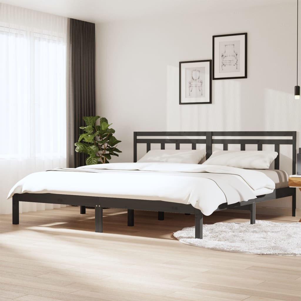 Solid Wood Bed Frame Gray Pine 200x200 cm