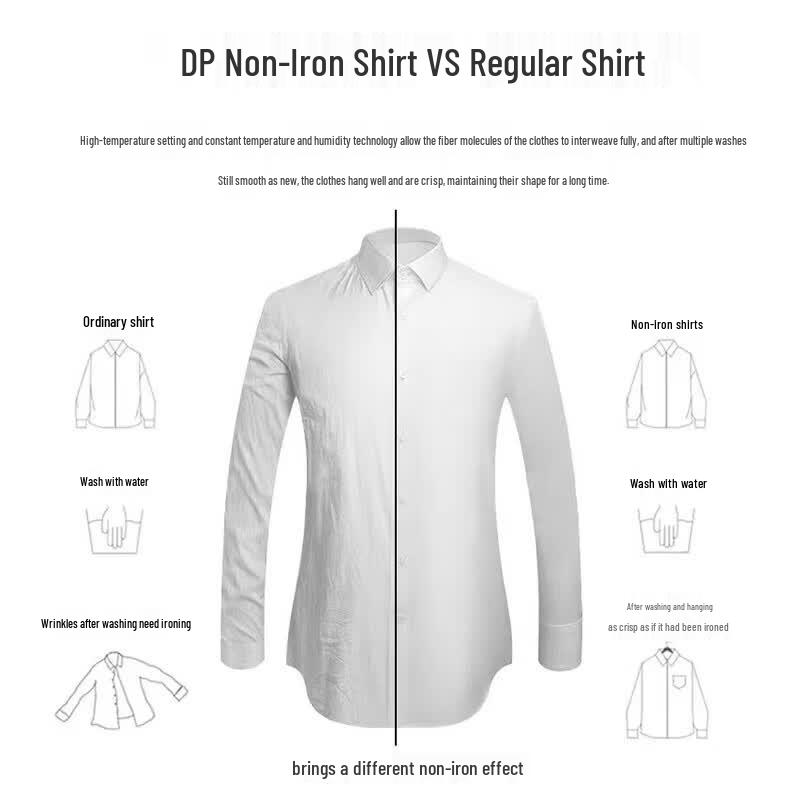 Zhuangji Men's Premium 200-Thread Count DP Wrinkle-Free Cotton Shirt