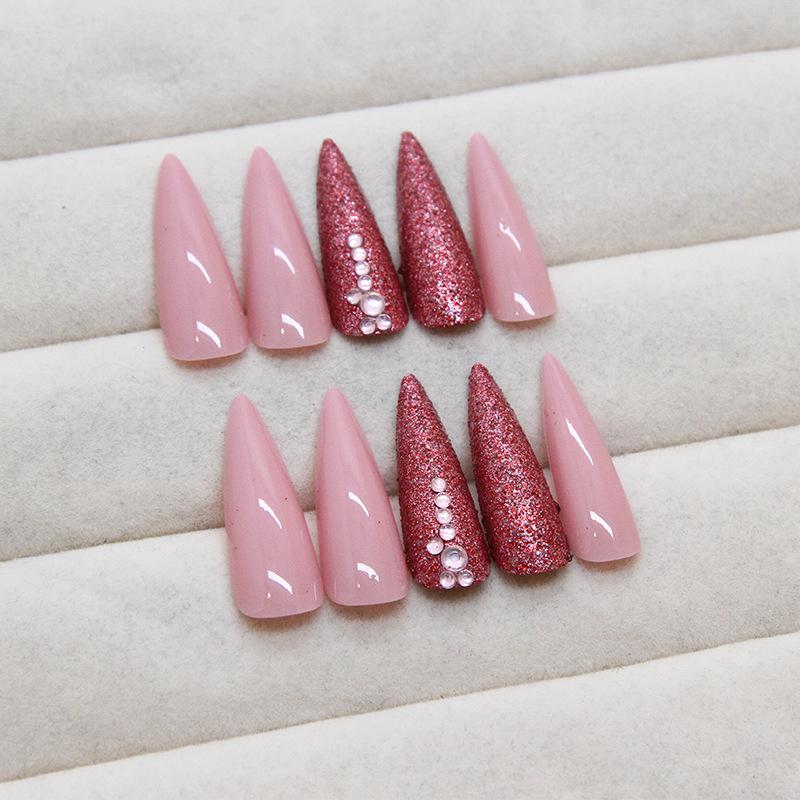 Fake Nails Almond Nail Solid Color Nail Patch Nail Patch Fine Glitter Long Almond Diamond Nail Patch 24 Pieces