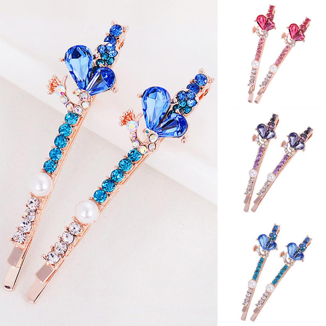 

Заколка для волос с бахромой и заколкой в ​​виде павлина, инкрустированная стразами для девочек, зажим для волос синий
