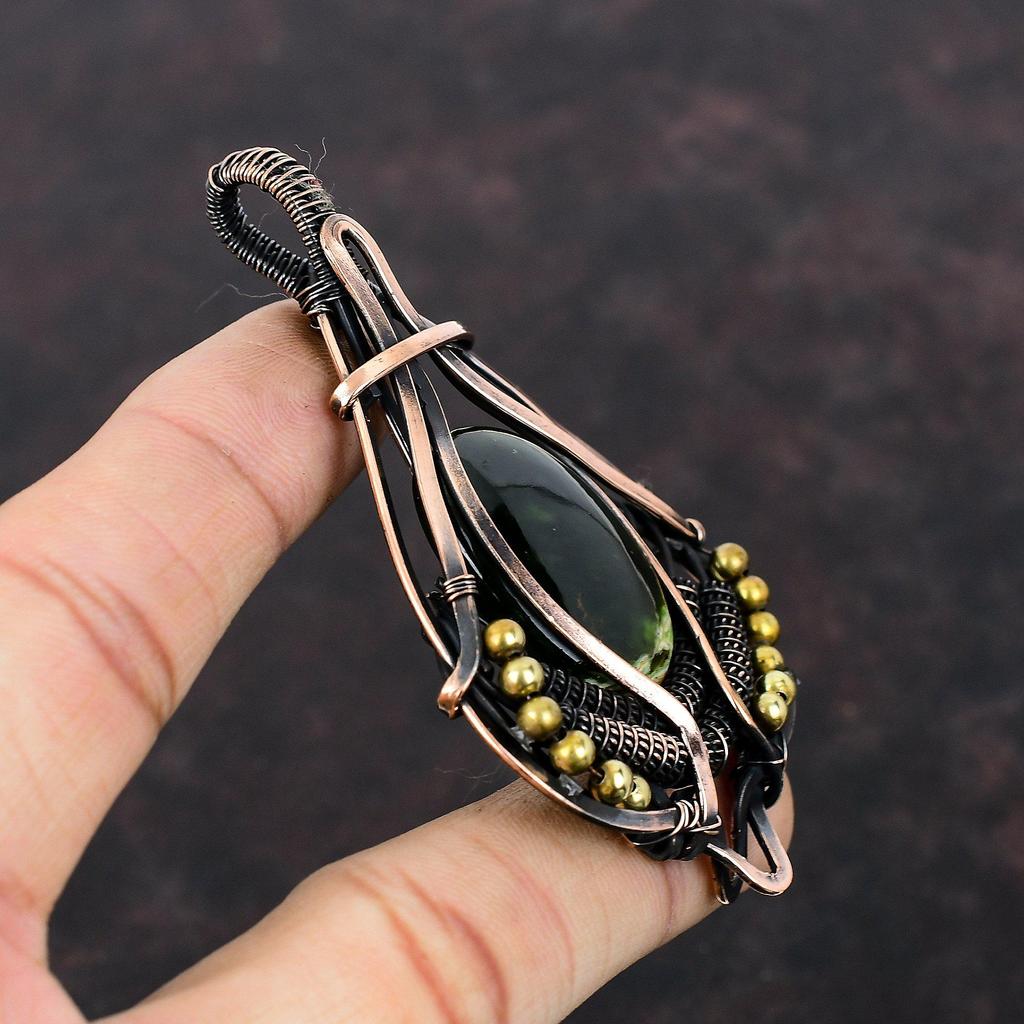 Australian Chrome Chalcedony Copper Pendant Wire Wrapped Gemstone Pendant Handmade Pendant Copper Wire Wrap Jewelry Stylish Pendant For Gift