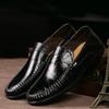 Leder Herren Freizeitschuhe Herren Echtes Leder Herren Atmungsaktive Slipper Schwarz Fahrschuhe Übergröße 37-47