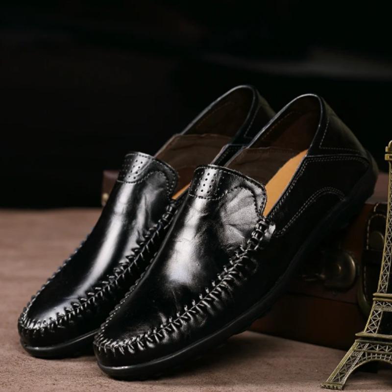 Leder Herren Freizeitschuhe Herren Echtes Leder Herren Atmungsaktive Slipper Schwarz Fahrschuhe Übergröße 37-47
