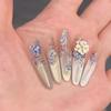 Blue & White Porcelain Style Wearable Manicure: Gold Inlay, Exquisite Cat Eye Design, Long-Lasting, High-Grade, Removable