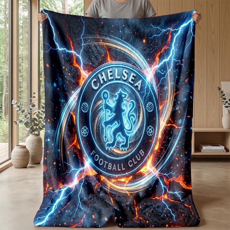 Chelsea FC Theme Blanket Soft Flannel Blanket Plush Throw Blanket Cozy Sofa Bed Blanket for Home Decor