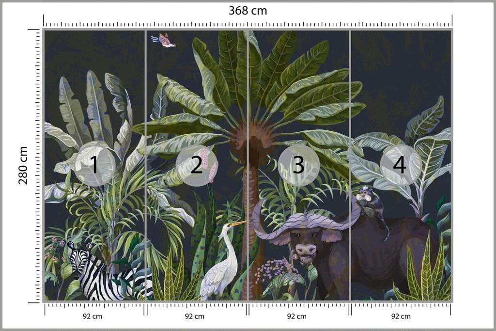 Photomural Animals Amidst Palm Trees And Plants Smooth Vinyl 368x280