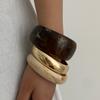 Ins Exaggerated Irregular Gradient Faceted Wide Bracelet Geometric Metal Spring Bracelet for Women