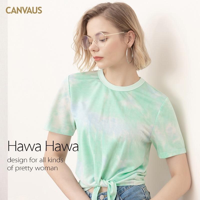 

Женская футболка с короткими рукавами Ins Tide Summer Tie-Dye Tie с круглым вырезом, тонкий весенне-летний топ XXL зелёный