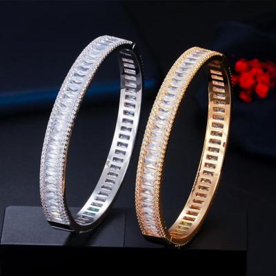 Bracciale rigido rotondo aperto con zirconi cubici di lusso WWJ
