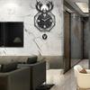 Nordic Style Deer Head Wall Clock Silent Movement Wood Wrought Iron Double layer Design For Household Living Room Decoration