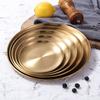 Goldene Edelstahl Ablageschale Luxuriöse Messing Gold Runde Platte Obst Kuchen Steak Snack Küche Metall Lagerung Großhandel