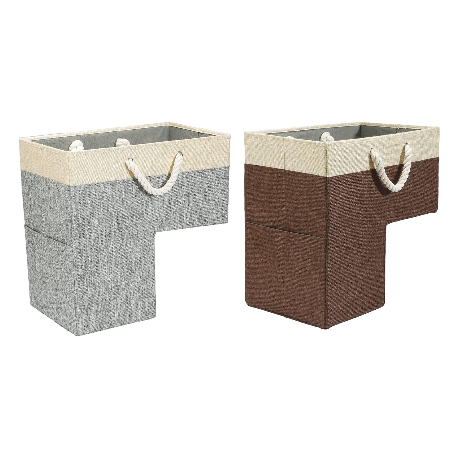 Stair Basket with Handles Collapsible Staircase Basket for Wooden Stairs marrone