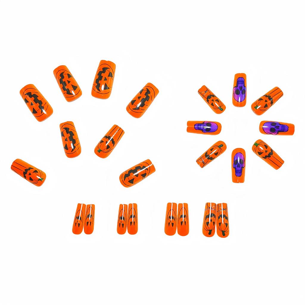 Halloween Funny Pumpkin Skull Fake Nail Patches Long Water Pipe Manicure Patches
