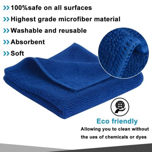 SINLAND Microfiber Cleaning Cloths, Cleaning Towels, for Car Washing, Absorbent, Quick-Drying, 12-Count, Blue