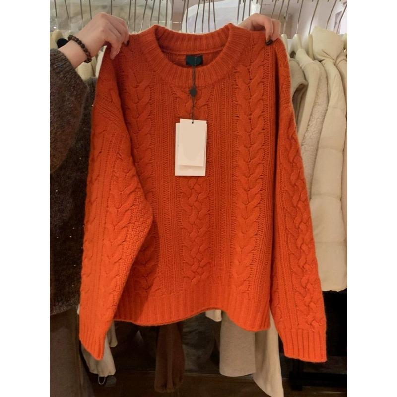 

Super good-looking twist pumpkin orange sweater women s autumn and winter new high-end lazy wind raccoon casual shirt one size fits all помаранчевий