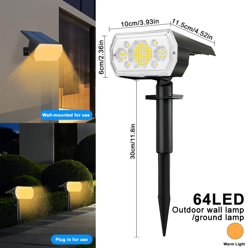 68/64/60LED Solar Landscape Spotlights Solar Powered Garden Lights 3 Modes Waterproof Wall Lamp Yard Driveway Pathway Garage