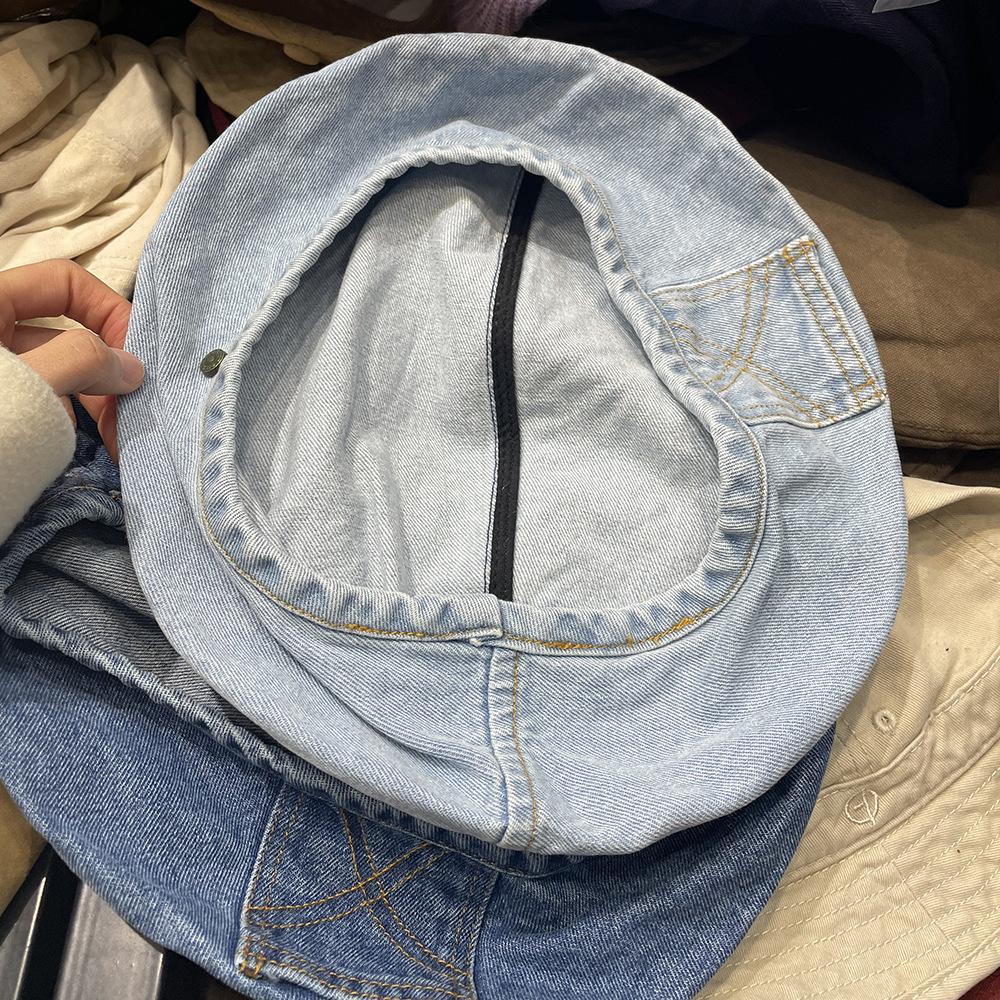 Cowboy Beret Female Summer Show Face Small Wash Do Old Versatile Literary Retro Octagonal Hat Big Head Circumference Hat