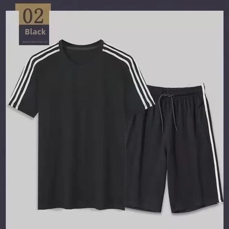 Fatos de Lazer de Verão Unissex: Roupa Esportiva Larga de Três Listras, Conjunto de Duas Peças de Manga Curta e Shorts