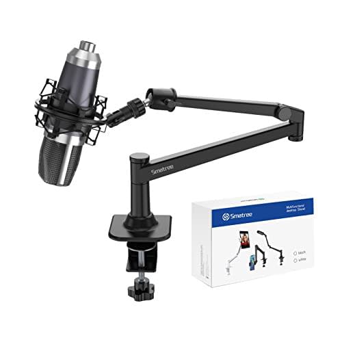 Smatree Metal Tabletop Microphone Stand for MV7 Podcast Microphone, AT2020USB + Microphone Arm Stand, Compatible with Smartphones and Tablets, and NW-