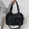Retro Locomotive Ladies Casual Tote Handbags Multi Zipper Rivets Female Shoulder Bags Large Capacity Women's PU Crossbody Bag