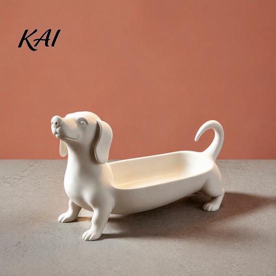 Creative Dog Statue Decor Dachshund Jewelry Tray, Decorative Storage Organizer for Rings Earrings And Keys, Tray Cute Resin Animal Figurine