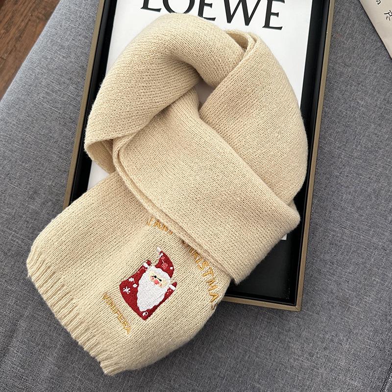 Women's Red Knitted Wool Embroidered Scarf - 2023 Winter Warmth