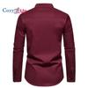 Cozy Up Herrenhemd mit rotem und schwarzem Patchwork-Design, Herbst 2023, neue Kollektion, Stehkragen, Business- und Freizeithemd, Größe 2XL
