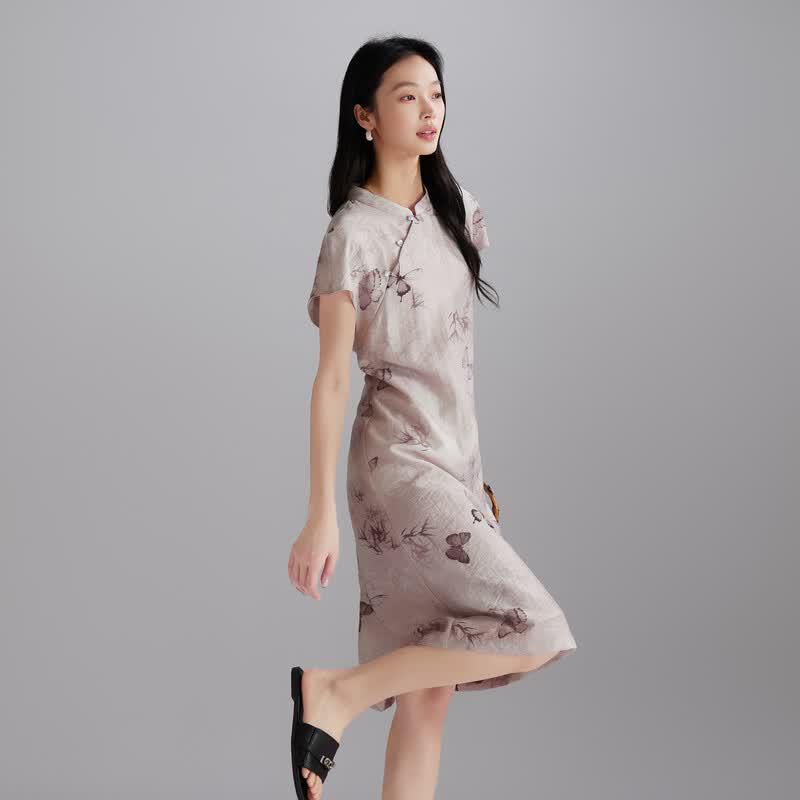 SOFSIL New Chinese Style Printed Mid-Length Dress