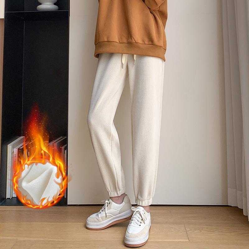 Chenier sweatpants women's autumn and winter velvet new tied feet lantern sweatpants casual gray corduroy pants