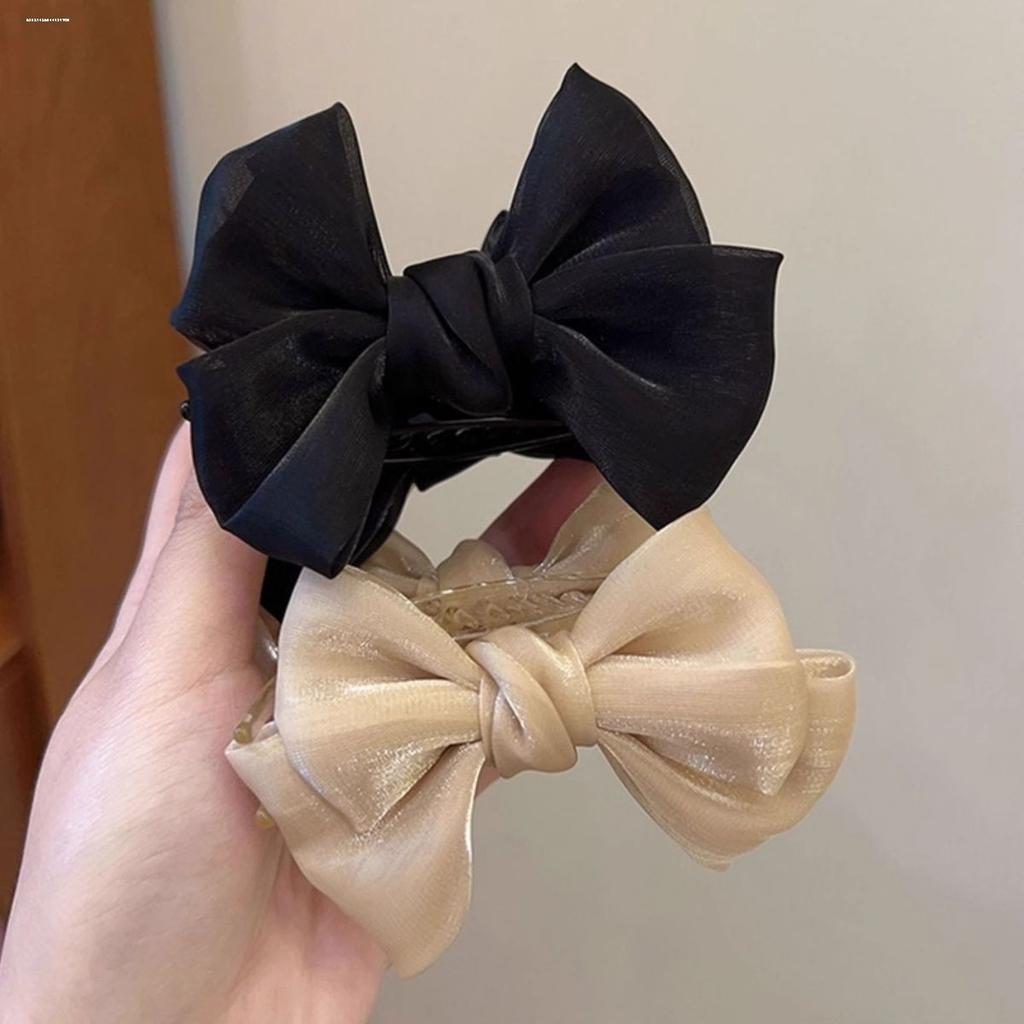 Solid Color Mesh Bow Hair Clip for Woman elegant Shark Clip Fashion Girl ball Head Hair Clip Hair accessories