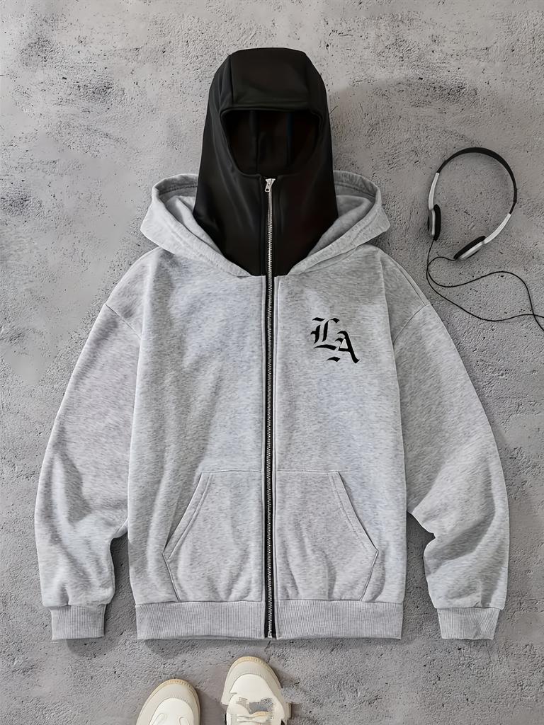 Mode Imprimé Y2K Homme Double Chapeau Fermeture Éclair Ouverte Tricot Mode Décontracté Nouveau Produit Masque Double Chapeau Pull