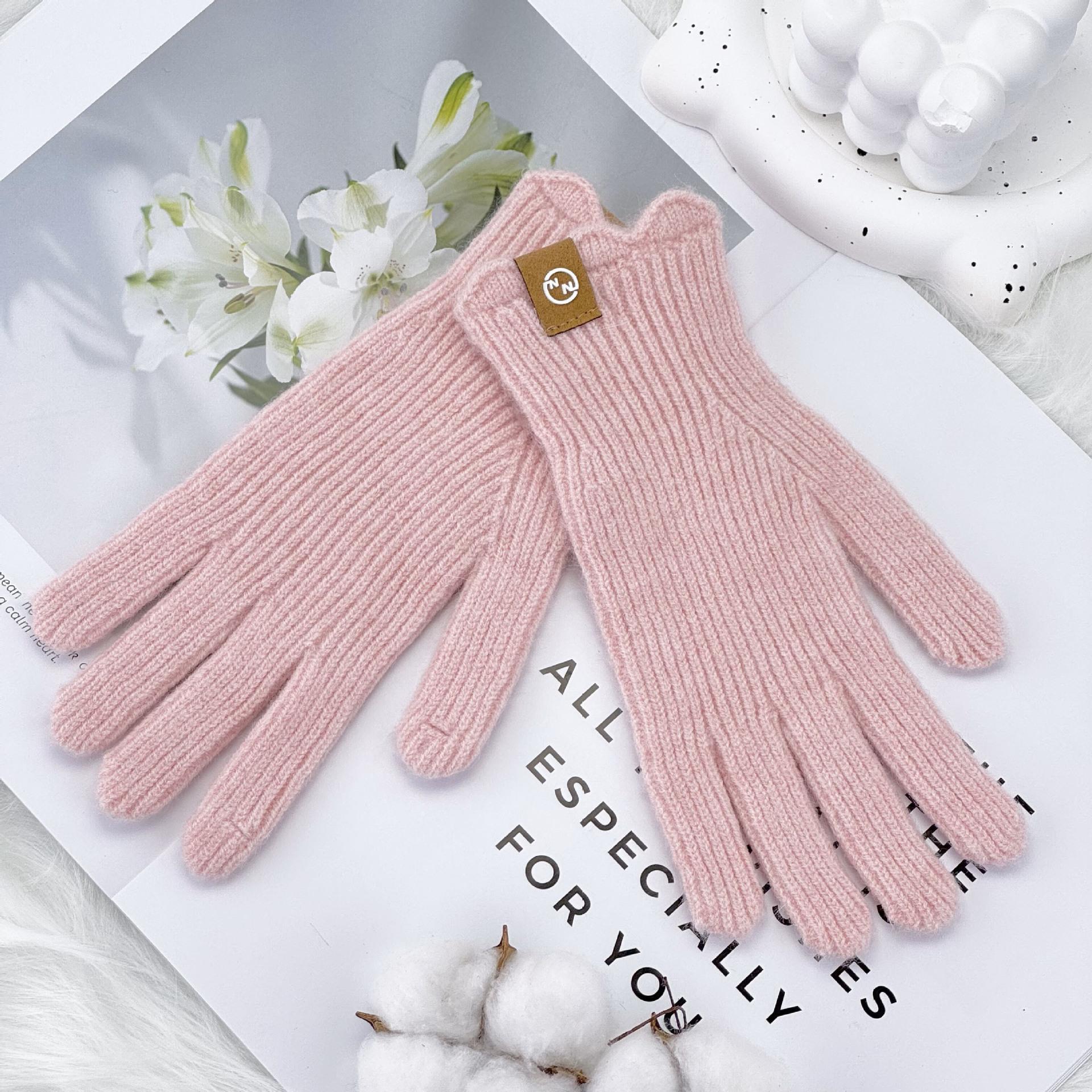 Customized winter gloves lace cashmere wool knitted gloves autumn and winter adult five-finger open-finger warm gloves women One size