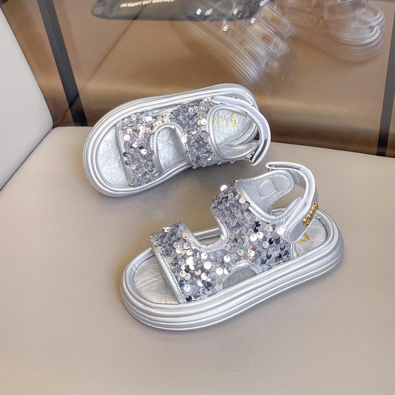 Girl Beach Sandals Summer New Kids Causal Sequins Princess Thick Bottom Sandals Fashion Open-toe Children Non-slip Beach Sandals